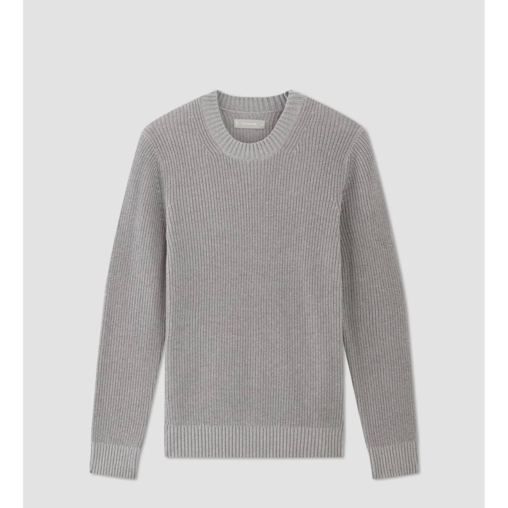 Everlane Mens unisex Grey Waffle Knit Cotton Crew Neck Raglan Sweater Medium